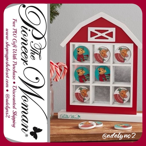 🌺 New The Pioneer Woman Holiday/Christmas Red Barn MDF Tic-Tac-Toe Game - Picture 5 of 12